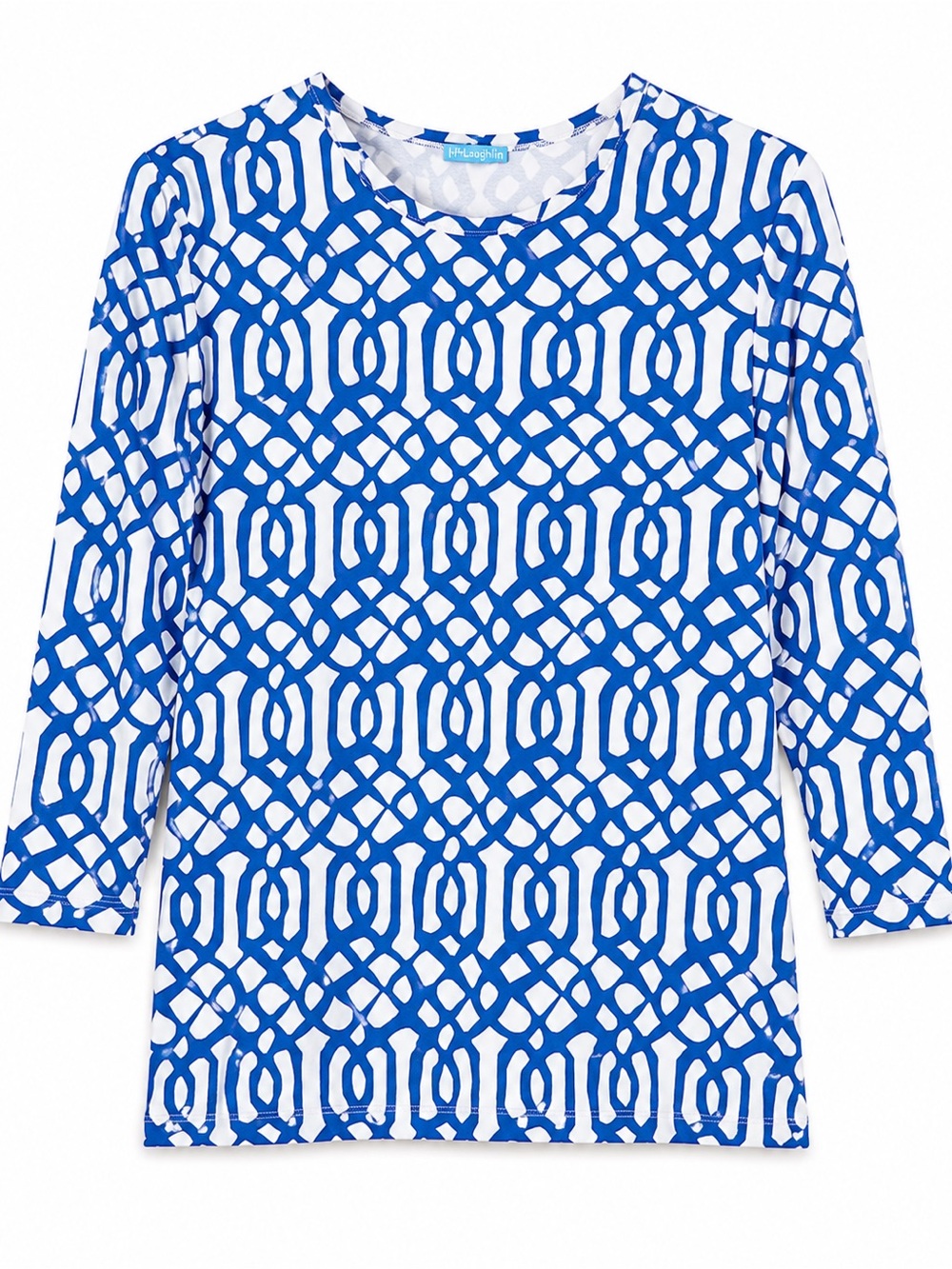 J.McLaughlin Catalina Cloth Blue White Geometric Print Top Medium UPF